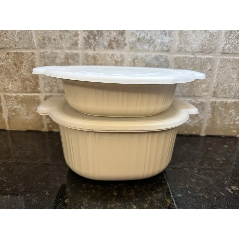 Vtg RUBBERMAID Microwave Cookware‎ 5 piece SET With Lids Beige Almond Steamer